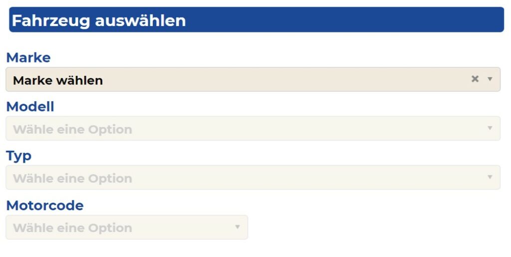 Motorcode Fahrzeugauswahl